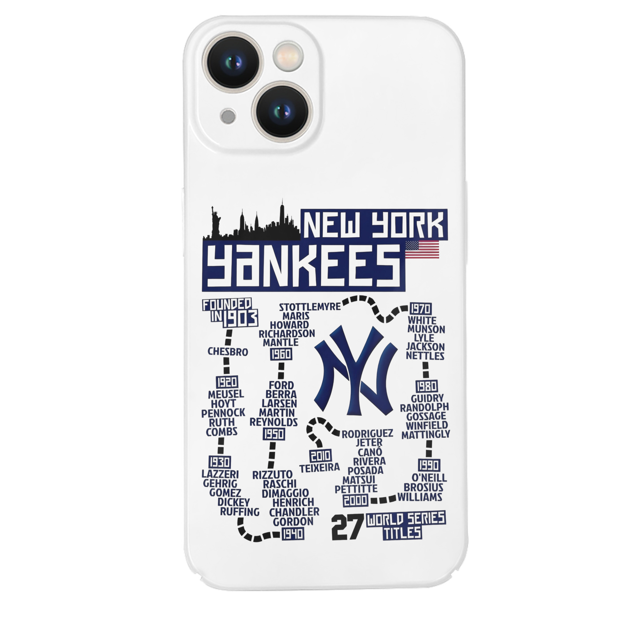 New York Yankees 27 World Series Titles IPhone 14 Series Full-Cover Hard Case – Shockproof With Raised Camera Protection – Precise Cutouts, Wireless Charging Compatible – Durable, Anti-Yellowing, Easy To Clean